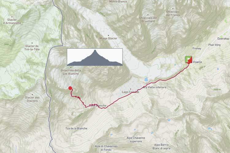 Courmayeur: La Visaille, Combal, rif. Elisabetta, biv. Hess a/r