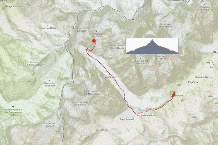 Courmayeur: La Visaille, Combal, rif. Gonella a/r