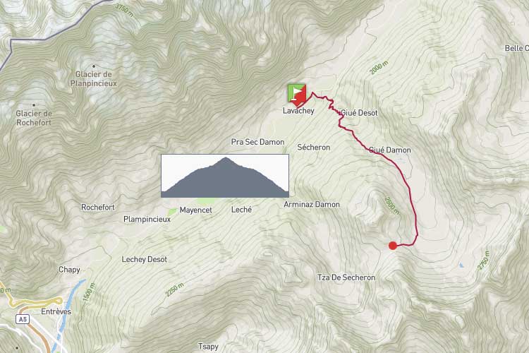 Courmayeur: Lavachey, rif. Bonatti, pas Entre deux Sauts a/r