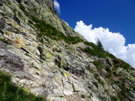 Breve passaggio attrezzato sul sentiero n.4 del Mont Chétif (2343 m).